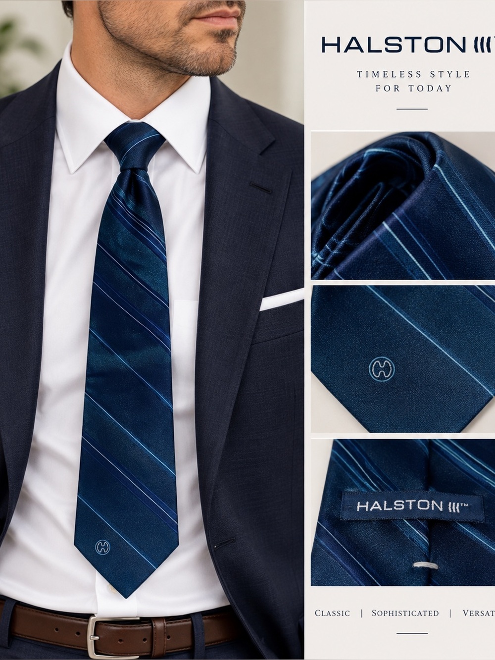 Halston III Men’s Blue Polyester/Silk Neck Tie